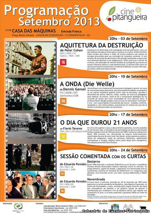 Programação mensal do Cine Pitangueira - Setembro 2013