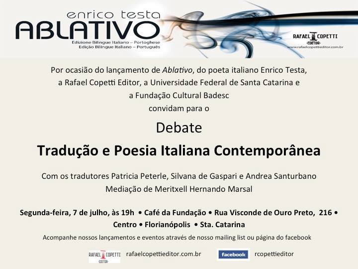 Lançamento “Ablativo”, de Enrico Testa e debate “Tradução e Poesia Italiana Contemporânea”