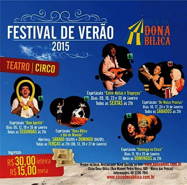Festival de Verão 2015 no Circo da Dona Bilica - Programação