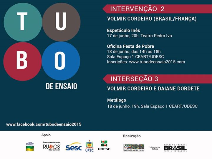Espetáculo, oficina e conversa gratuitos com Volmir Cordeiro - Projeto Tubo de Ensaio