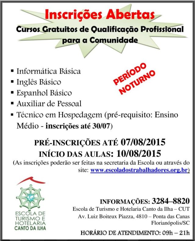 Inscrições para cursos gratuitos de qualificação profissional 2015/2