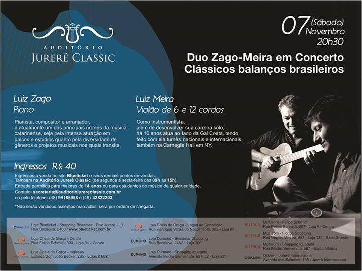 Duo Zago-Meira apresenta o concerto "Clássicos balanços brasileiros" - CANCELADO