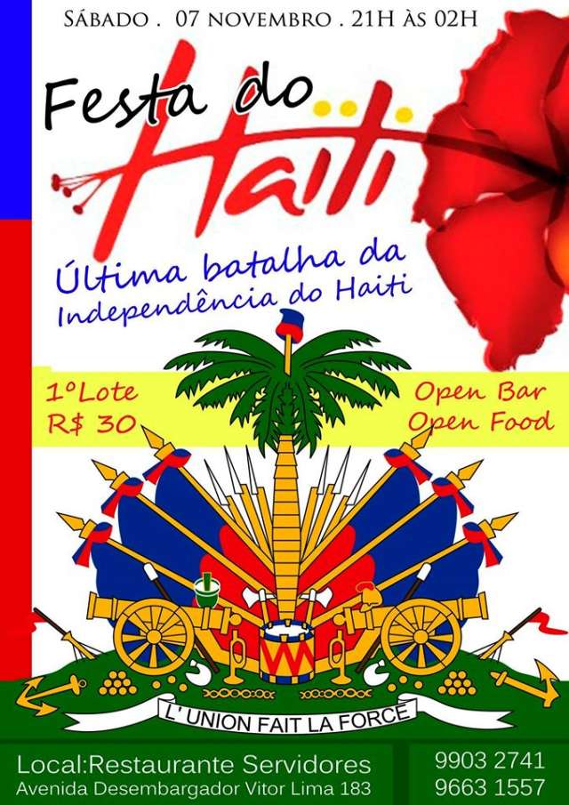 Festa Haitiana, com danças, bebidas e comidas típicas do Haiti