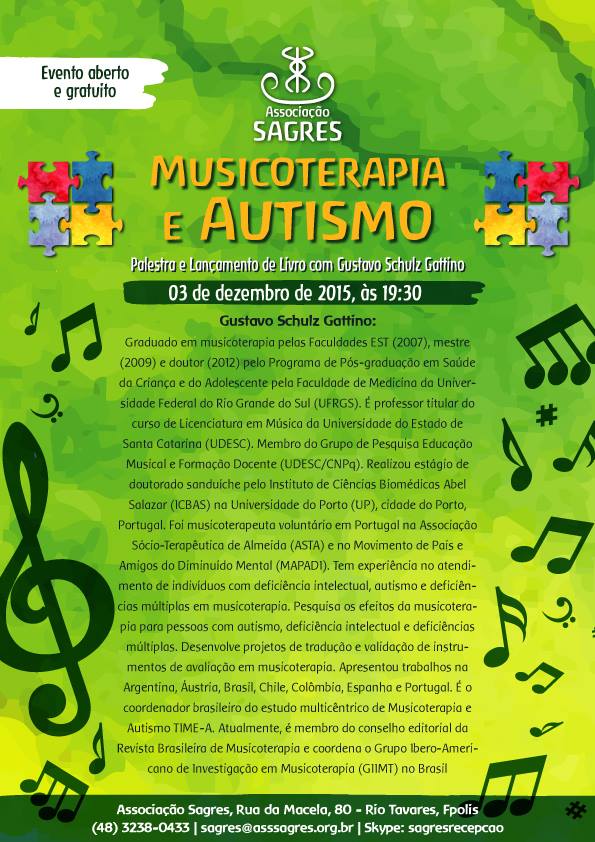 Palestra gratuita e Lançamento de Livro "Musicoterapia e Autismo"