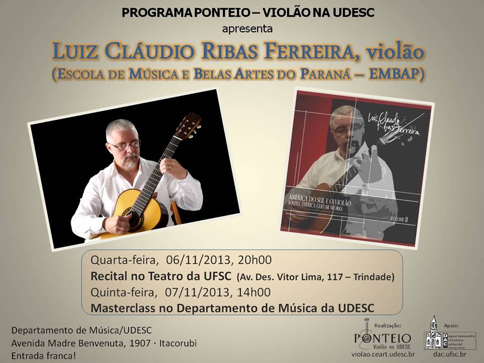 Concerto e masterclass gratuitos com Luiz Cláudio Ribas Ferreira