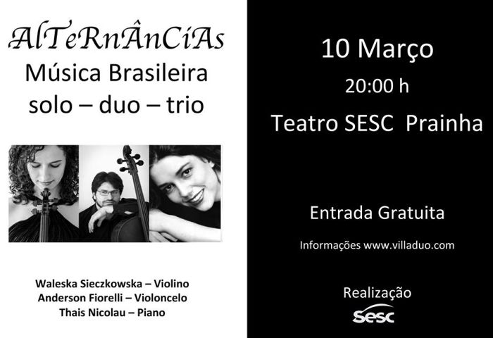 Concerto gratuito de música brasileira "Alternâncias", com Villa Duo e Thais Nicolau
