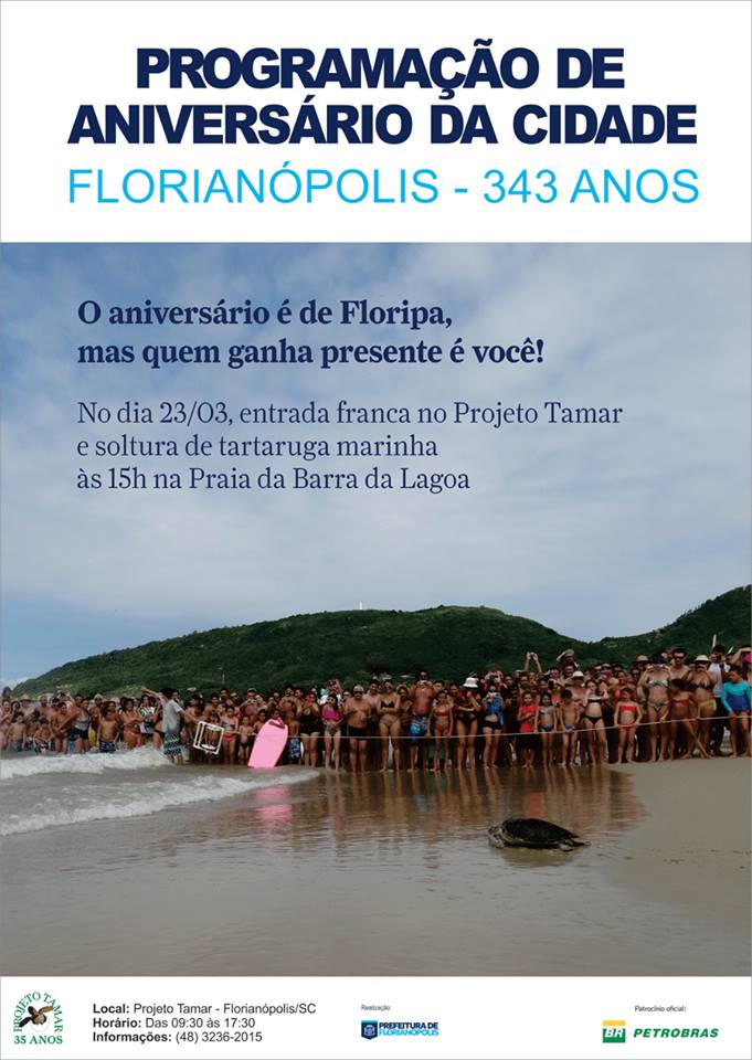 Soltura de tartaruga e visitação gratuita do Projeto Tamar no aniversário de Florianópolis