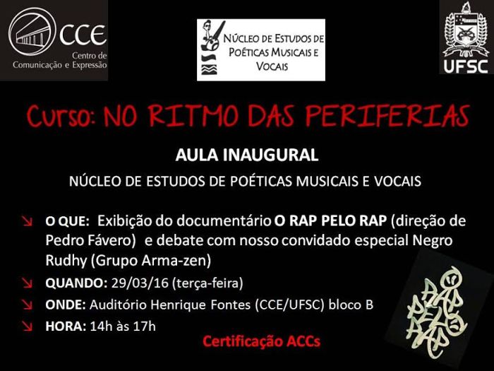 Curso "No ritmo das periferias" exibe documentário "O rap pelo rap"