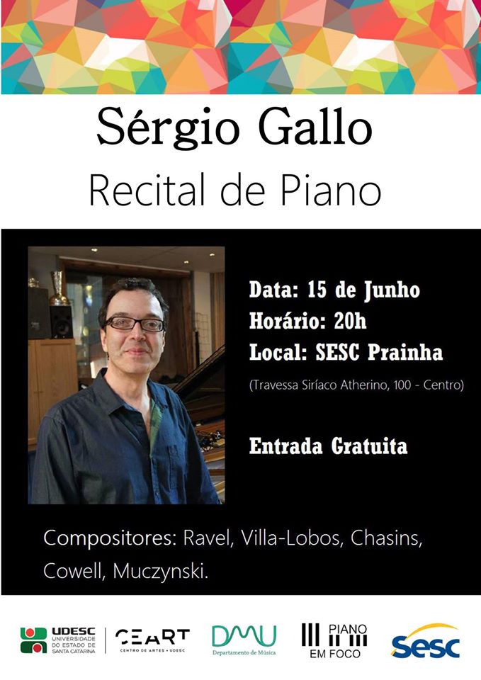 Recital de piano e masterclass gratuitos com Sérgio Gallo