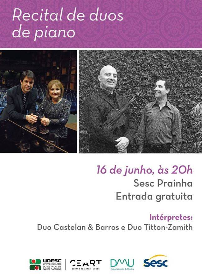 Recital gratuito de Duos de piano Castelan & Barros e Titton-Zamith