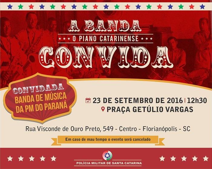 Apresentação gratuita das Bandas da Polícia Militar de SC e do Paraná na Praça dos Bombeiros