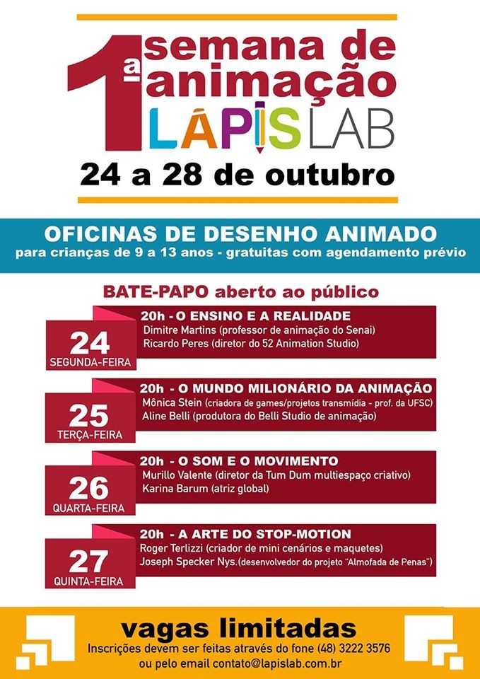 1ª Semana de Animação da Escola de Arte Lápis Lab com palestras, oficinas e exibição de filmes