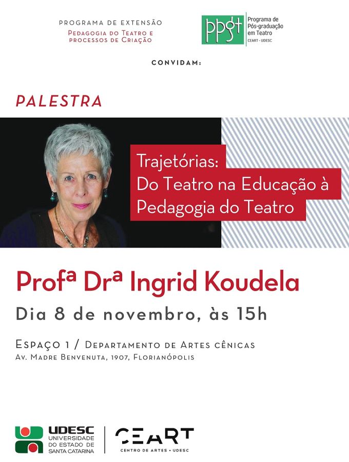 Palestra gratuita "Trajetórias: do Teatro na Educação à Pedagogia no Teatro" com Ingrid Koudela