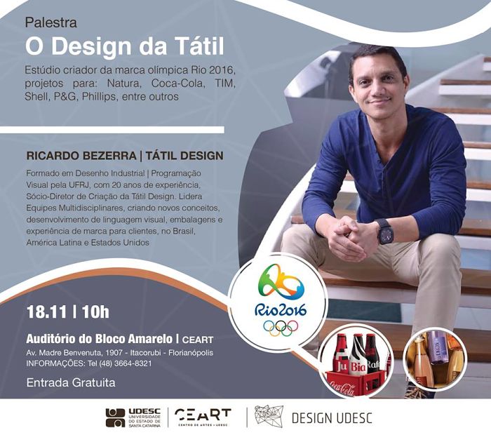 Palestra gratuita "O Design da Tátil" ministrada pelo criador da marca olímpica Rio 2016