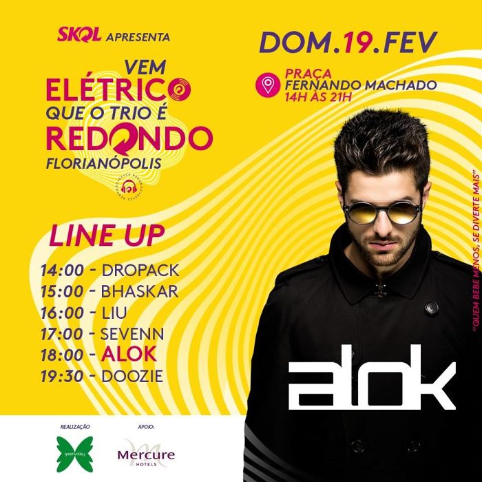 Festa gratuita do bloco "Vem Elétrico Que O Trio É Redondo" com DJs Green Valley e Alok