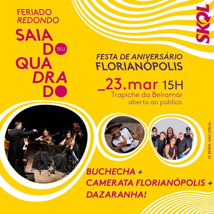 Aniversário de Florianópolis terá shows gratuitos na Beira Mar com Dazaranha, Camerata e Buchecha