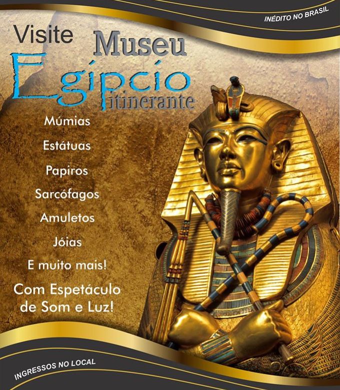 Museu Egípcio Itinerante expõe 200 objetos entre sarcófagos, múmias, estátuas, papiros e joias