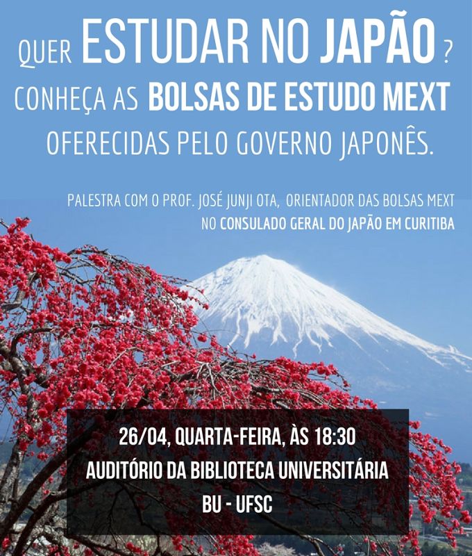 Palestra gratuita "Quer estudar no Japão?" sobre as bolsas de estudo oferecidas pelo governo japonês