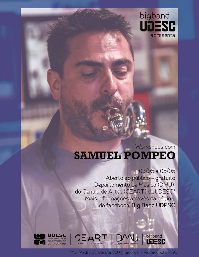 Apresentação da BigBand Udesc e workshops gratuitos com músico Samuel Pompeo