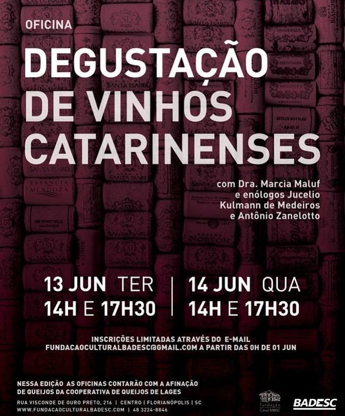 Inscrições para oficinas gratuitas de degustação de vinhos catarinenses