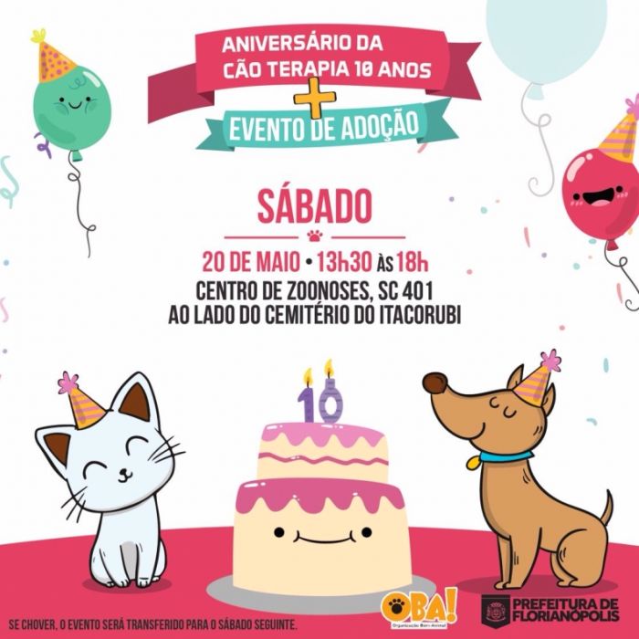 Aniversário de 10 Anos da Cão Terapia terá festa e feira de adoção de animais