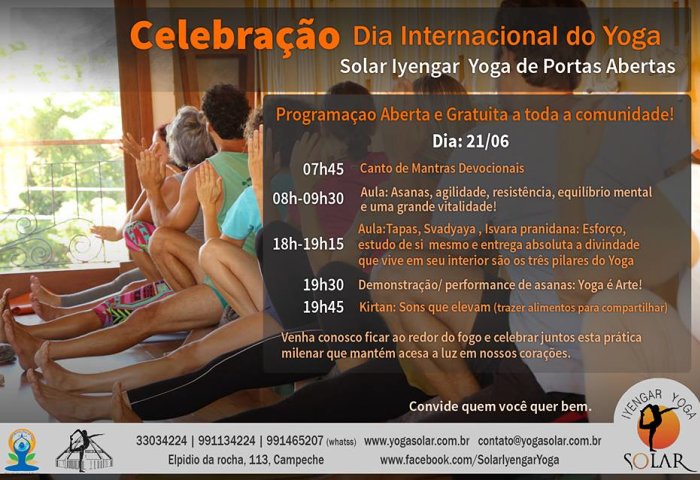 Celebração do Dia Internacional do Yoga com programação gratuita no Solar Iyengar Yoga