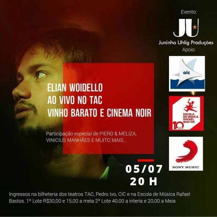Show Vinho Barato e Cinema Noir do compositor curitibano Elian Woidello