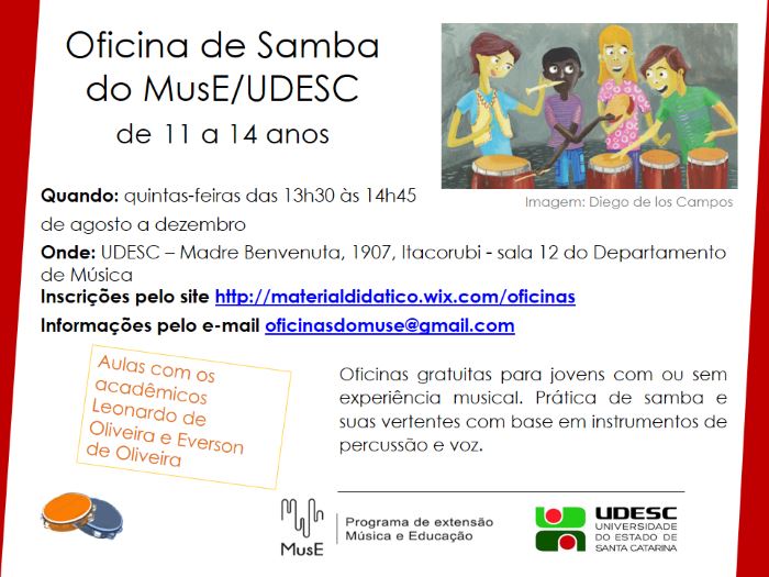 MusE Udesc abre inscrições para oficina de samba gratuita para adolescentes