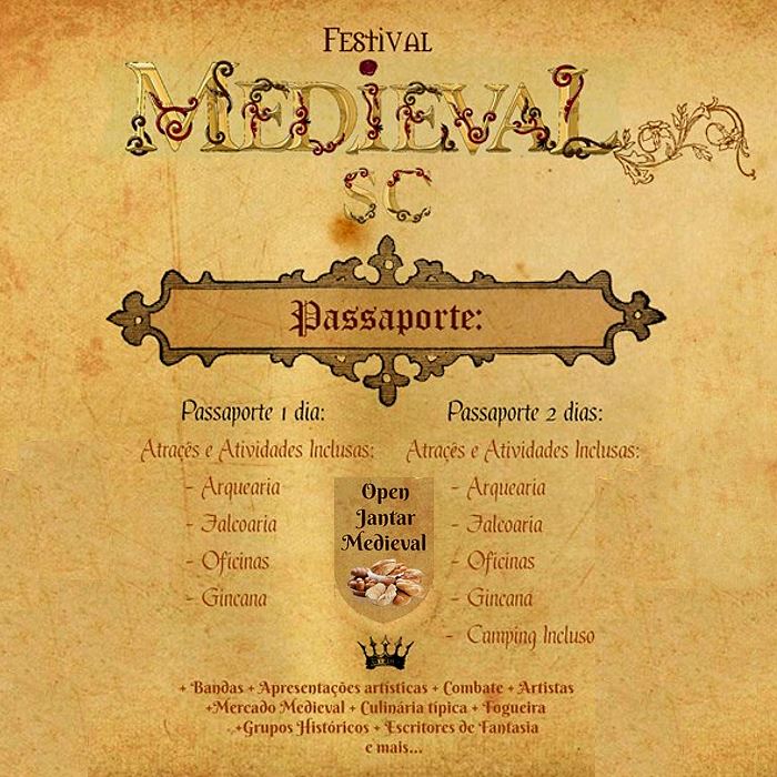 6º Medieval SC Festival terá dois dias com bandas típicas, oficinas históricas, open jantar e mais atrações