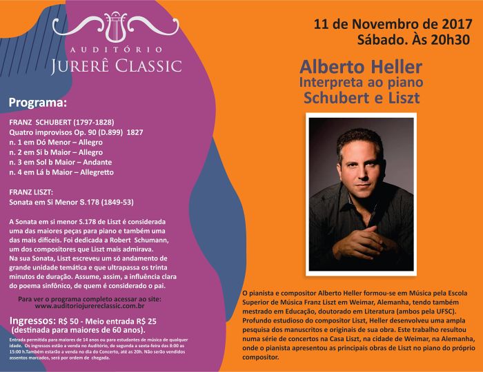 Alberto Heller interpreta ao piano Schubert e Liszt