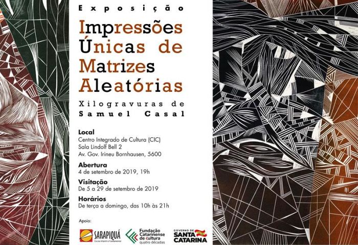 Exposição de xilogravuras de Samuel Casal "Impressões Únicas de Matrizes Aleatórias"