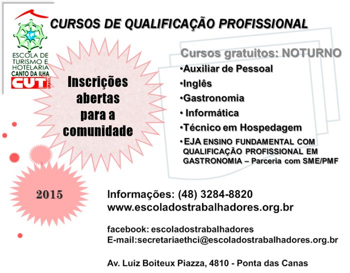 Cursos gratuitos de qualificação profissional - Incrições 2015/1