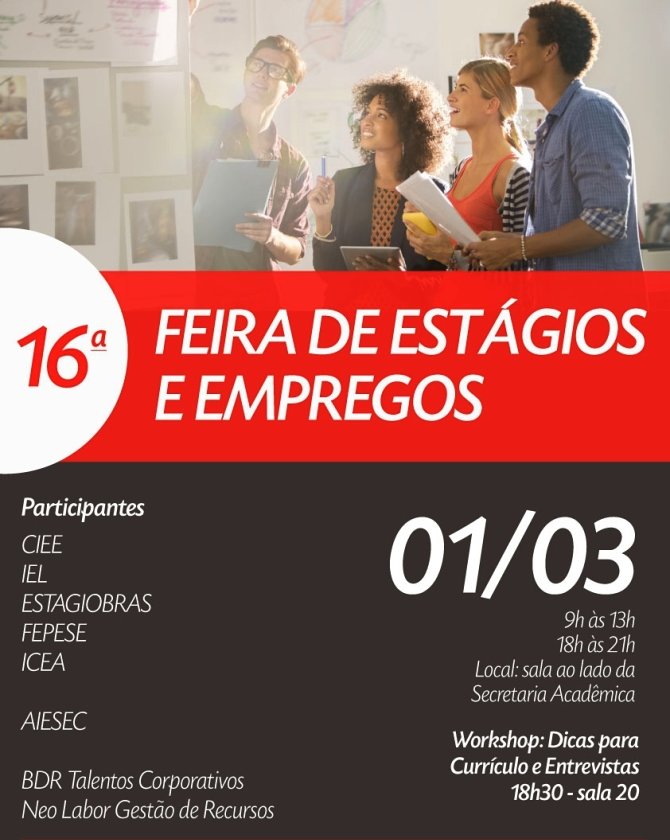 16ª Feira de Estágio e Empregos da Faculdade CESUSC terá workshop aberto ao público