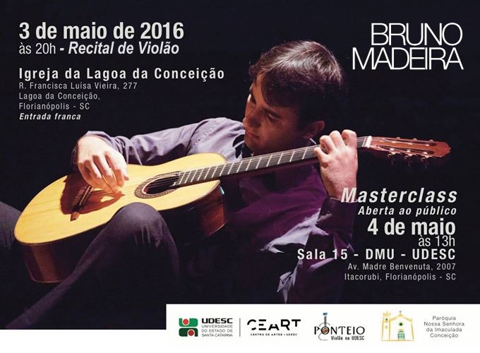 Masterclass e Recital de Violão gratuitos com Bruno Madeira