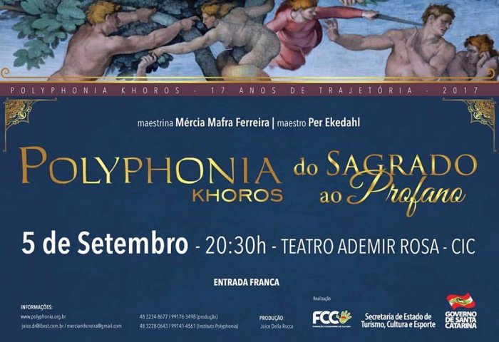 Polyphonia Khoros apresenta concerto gratuito "Do Sagrado ao Profano"